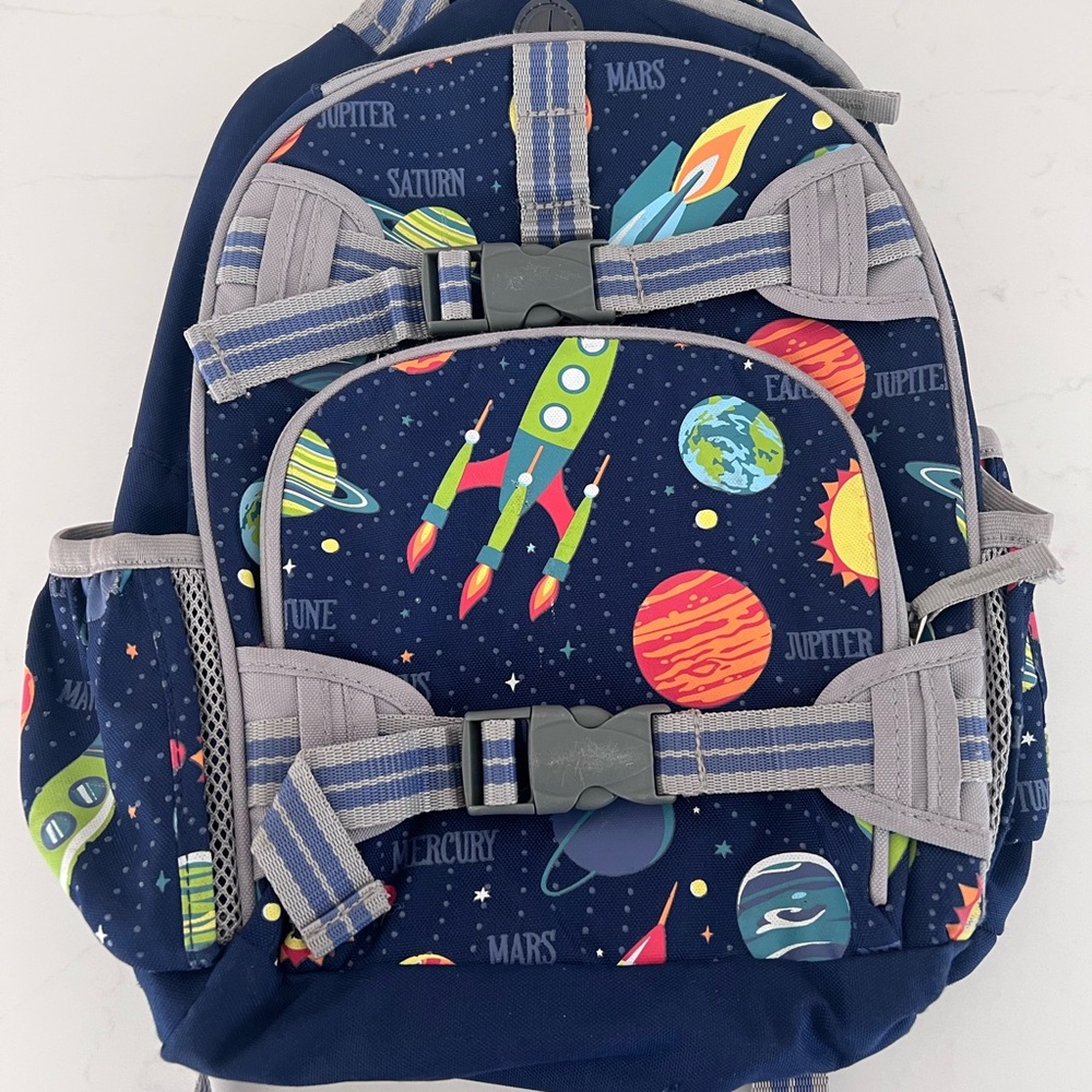 Pottery Barn Kids Space Adventure Backpack - Blue and Gray. Size Small.